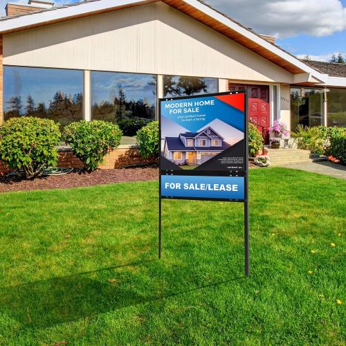 6 Pack Real Estate Yard Signs Metal H Frame with Rider Black Real Estate Sign Holder Steel H Frame Yard Stakes(18 x 24 Inch,1 Main, 1 Rider)