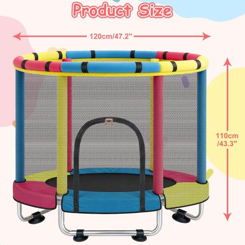 Trampoline for Kids, 47 Small Indoor & Outdoor Toddler Trampoline, Age 1-8 | Safety Enclosure Net, Baby Mini Recreational Trampolines, No-Gap Design, Play Gym, Birthday Gifts for Children & Boys & Girls
