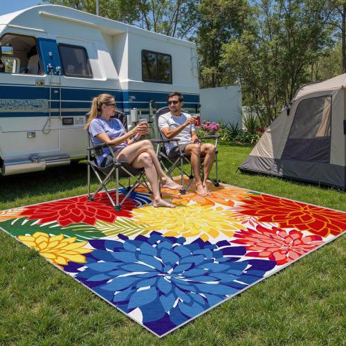 Indoor Outdoor Area-Rug Washable Multicolored Patio Rug Tropical Botanical Modern Floral Indoor Outdoor Carpet Non-Slip for Patio, Deck, Backyard, Porch (5x8)