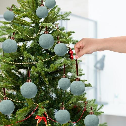 24 Pcs Velvet Christmas Balls Bulk, 3.15/ 2.76/ 2.36 Flocked Christmas Tree Ball Ornaments Xmas Decorative Hanging Ornaments for Xmas Tree Wreath Home Party Decor (Dusty Blue)
