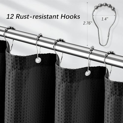 Black Shower Curtain 256GSM Heavy Duty Waffle Woven Bathroom Shower Curtains, Weighted Fabric for Hotel Spa Luxury Polyester Bath Curtain with 12 Hooks Halloween, 72Wx72H