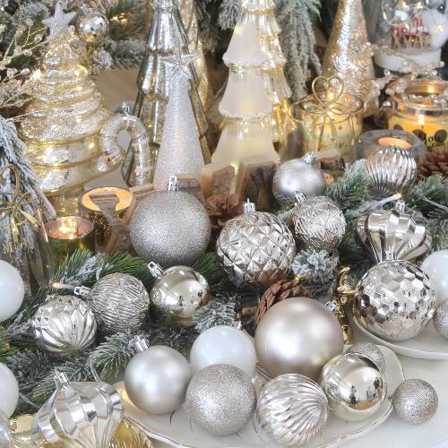 Sea Team 41-Pack Christmas Ball Ornaments with Strings, 40mm/1.57-Inch Small Size Baubles, Shatterproof Plastic Christmas Bulbs, Hanging Decorations for Xmas Tree, Holiday, Wedding, Party, Champagne