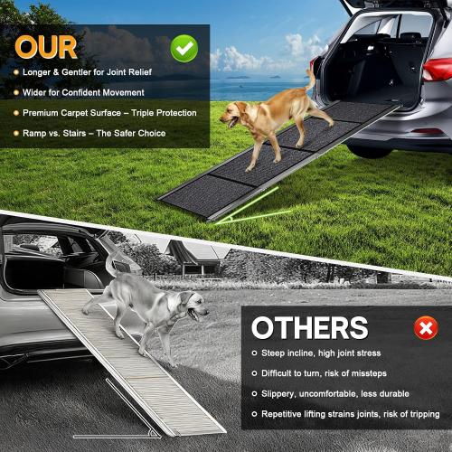 Dog Ramps for Large Pets, 71 L & 20 W Extra Wide Foldable Aluminum Pet Ramp with IP64 Waterproof & Non-Slip Rug Surface, Up to 300lbs for Giant Dogs for SUV, Truck, Bed, Stairs, Indoor & Outdoor