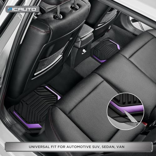 PIC AUTO Heavy Duty Rubber Floor Mats, Purple Aluminum Film Car Mats Set, Front and Rear Car Mats with Anti-Slip Backing, All Weather Protection, Trim-to-Fit for Automotive SUV, Sedan, Van