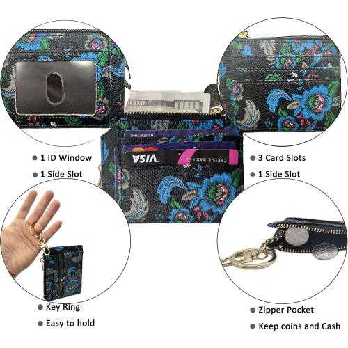 woogwin Slim RFID Credit Card Holder for Women Mini Front Pocket Wallet Purse With Keychain
