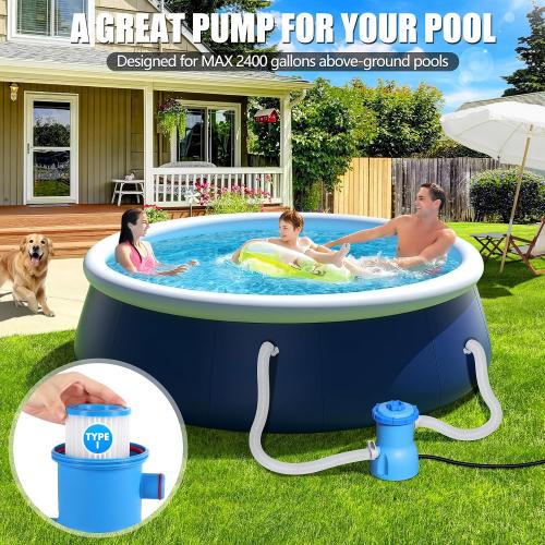 300 GPH ETL Certified Pool Filter Pump for Small Above Ground Pool | Pool Cartridge Filter Pump System with GFCI, Safety & Reliable Water Circulation Pumps - Rapidly Capture Debris - Dark Blue