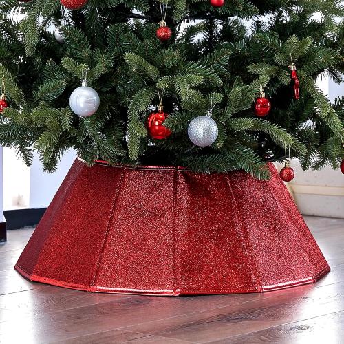 Fabric Christmas Tree Collar, Glittering Tree Ring, Willow Tree Skirt for Christmas Decorations (Glitter Red)