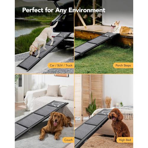 Upgraded Dog Ramp for Car 71'' X-Long & 19.7 Wider Folding Dog Ramps for Large Dogs with Non-Slip Rug Surface Portable Doggy Ramps for SUV Car & Truck, Up to 250 LBS