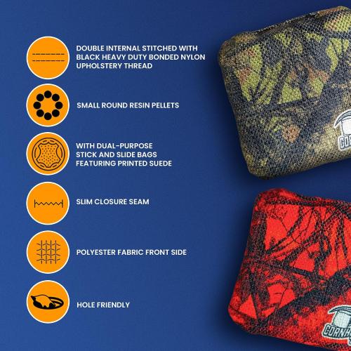 ‼️ONLY 6 ‼️Cornhole365 Stick & Slide Professional Cornhole Bags - Set of 8 | 6 x 6 Premium Plastic Resin-Filled - Heavy-Duty Polyester Fabric w/ Dye Sublimation Print - All-Weather - Regulation Size