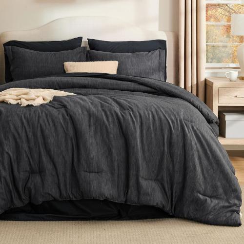 Bedsure King ? Comforter Set Gray ?- Bed in a Bag Queen Size Bedding, Cationic Dyed Bed Set Gift for Family, Black Soft Bedding for All Seasons Comforter with Sheets, Pillowcases