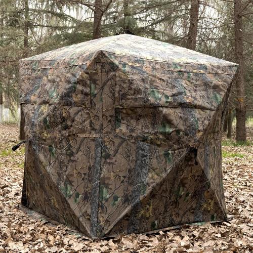 Hunting Blind, 360° See Through Ground Blind for Turkey Hunting, Turkey Ground Blind, Hunting Blind for Turkey & Deer, 2-3 Person Pop Up Portable Camouflage Tent with Carrying Bag
