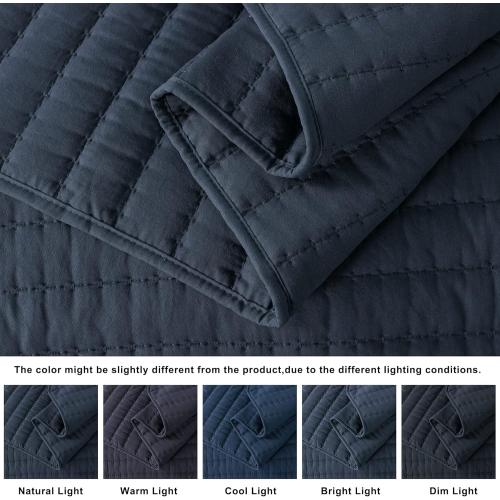 California Cal King Size Quilt Navy Blue Lightweight Bedspread Coverlet, Quilted Blanket Thin Comforter Bed Cover