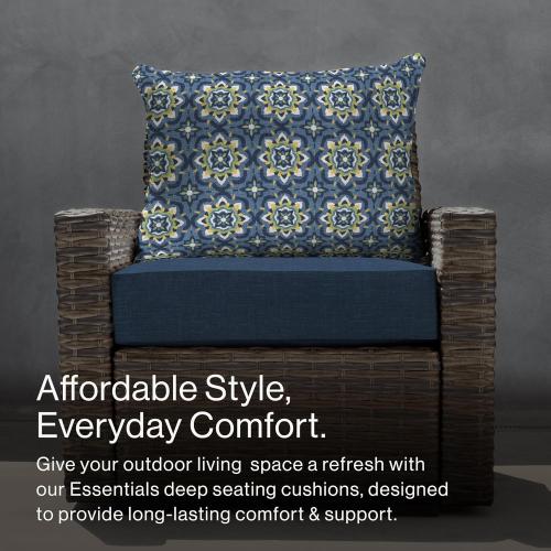 Size 24x24 Color Blue Honeycomb Outdoor Essentials Deep Seat, 24 x 24, Medina Medallion Blue Chair Cushion for Patio Furniture