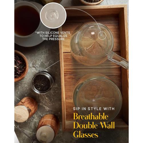 Kitchables Double Walled Glass Coffee Mugs Set of 2, 12oz - Insulated Glass Coffee Mugs for Cappuccino, Latte, Tea, Espresso - Latte Cup - Tazas Para Cafe