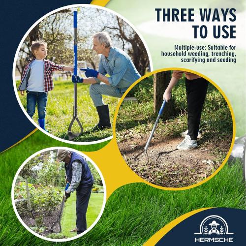 Hoe Garden Tool, Heavy Duty Triangle 52.7 Manual Weeder with Long Handle, Carbon Steel Weed Removing Action Hoe Cultivator for Weeding, Digging, Loosening Soil, Hoeing, Edging