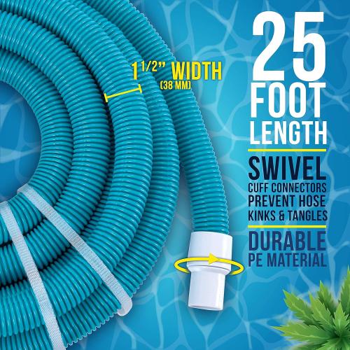 U.S. Pool Supply 1-1/2 x 25 Foot Professional Above Ground Swimming Pool Vacuum Hose with Swivel Cuff - Removable Cuff, Cut to Fit - Compatible with Filter Pumps, Filtration Systems, Chlorinators