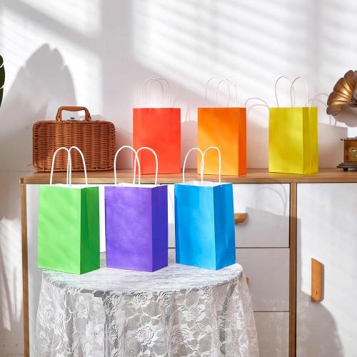 SUNCOLOR 24-Pack Rainbow Gift Bags with Handles, 8 Multi-Color Paper Party Favor Bags for Goodies. Birthdays, Events, Classrooms & Celebrations
