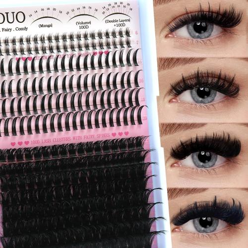 YIDUO Lashes Clusters with Spikes Bottom Lash Extensions 100D Volume Manga Eyelash Cluster 280Pcs 10-20mm Wispy Individual False Eyelashes False Mink Lashes Extensions DIY at Home Easily