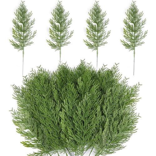 Hananona Artificial Pine Branches,40 Pcs Christmas Faux Cedar Stems, Artificial Faux Cedar Branches, Fake Christmas Greenery Pine Picks for Wreath Craft DIY Home Kitchen Decorations (40, Green)