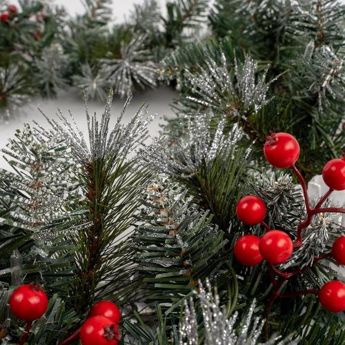 Pre-Lit Artificial Christmas Garland, Snowflake Garland, White Lights 50, Decorated with Pine Cones, Berry Clusters, Plug in, Christmas Decorations, 9 Feet