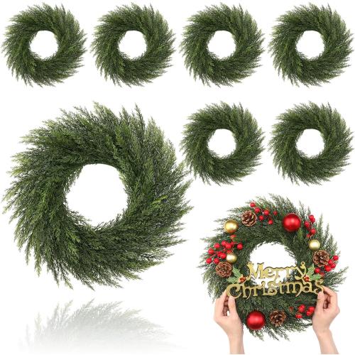 Zeyune 8 Pcs Christmas DIY Green Wreath 14 Inch Artificial Christmas Wreaths Faux Plain Wreaths for Decorating Front Door Window Room Farmhouse Xmas Party Indoor Outdoor (Elegant Style)