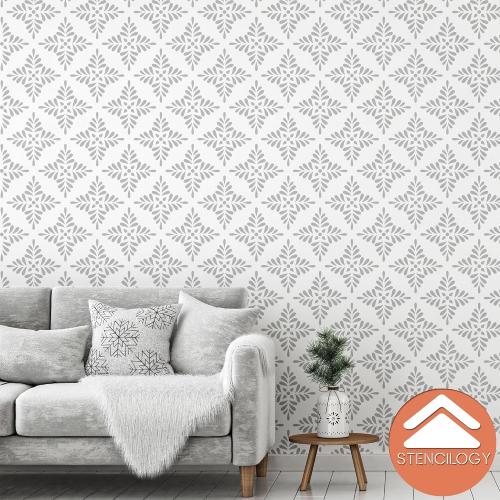 STENCILOGY® / Pechora - 23 x 33 XL Wall Stencil, Large Allover Wall Stencils for Painting, Stencils for Walls, Large Flower Leaf Damask Wall Stencil