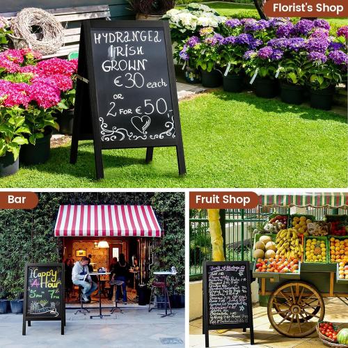 A Frame Chalkboard Sign, 40x20 Extra Large Sidewalk Chalk Board, Wooden Standing ChalkBoards Set with Markers, Double-Sided Magnetic Blackboard for Cafés, Weddings, Party Guide, Black