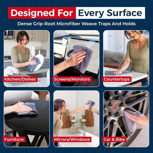 USANOOKS Microfiber Cleaning Cloth Grey - 12 Pcs (12.5x12.5) - High Performance - 1200 Washes, Ultra Absorbent Microfiber Towel Weave Grime & Liquid for Streak-Free Mirror Shine - Car Washing Cloth