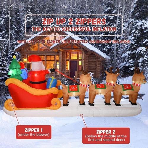 Christmas Blow Up Yard Decorations - 12 FT Christmas Inflatables Santa Sleigh and Reindeer Outdoor Decoration Built-in 13 Led Christmas Decorations Outdoor Inflatable for Yard Lawn Roof Xmas Party