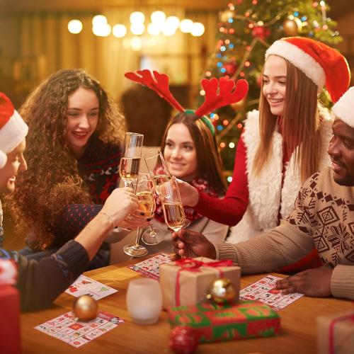 V-Opitos Large Size Christmas Bingo Game Cards, 6 * 8.5 Inch - 24 Players - Christmas Party Games for Kids and Adults, Xmas Bingo Card for Family/Class/Group Activities