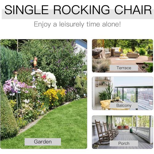PatioJoy Outdoor Rocking Chair, Patio Wooden Rocking Chair with Smooth Armrests, High Back for Garden, Balcony, Porch, Supports Up to 353 lbs, Hazel