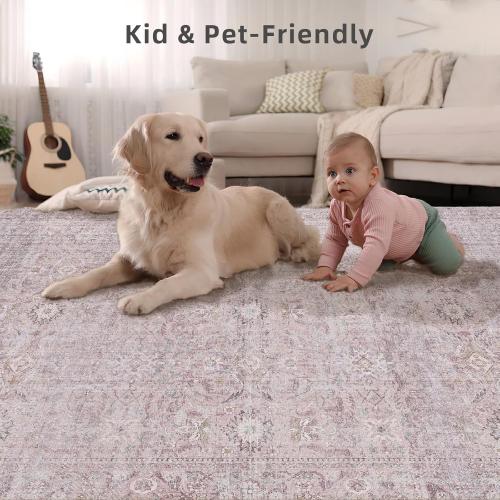 Washable Boho Bedroom Area Rugs: 3'x5' Small Entryway Rug Stain Resistant Tribal Distressed Accent Rug Non Slip Low Pile Soft Carpets for Entrance Front Door Floor Kitchen Bedside Living Room Office