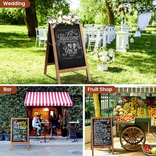 40x20 Brown Frame A Frame Chalkboard Sign, 40x20 Extra Large Sidewalk Chalk Board, Wooden Standing ChalkBoards Set with Markers, Double-Sided Magnetic Blackboard for Cafés, Weddings, Party Guide, Brown