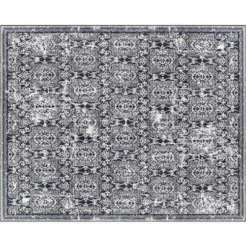 Vaukki Living Room Rug, Vintage Shaggy Soft Laundry Rug, Non Slip Kitchen Area Mat, Washable Farmhouse Bedroom Area Carpet for Bathroom, Kitchen and Kidsroom (8'x10', Black)