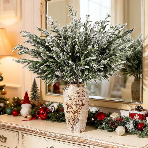 12 Pack Christmas Artificial Snow Norfolk Pine Branches 36 Inch Real Touch Faux Branches for Vase Realistic Greenery Pine Picks Suitable for DIY Crafts Holiday Garland Wreath Home Decoration