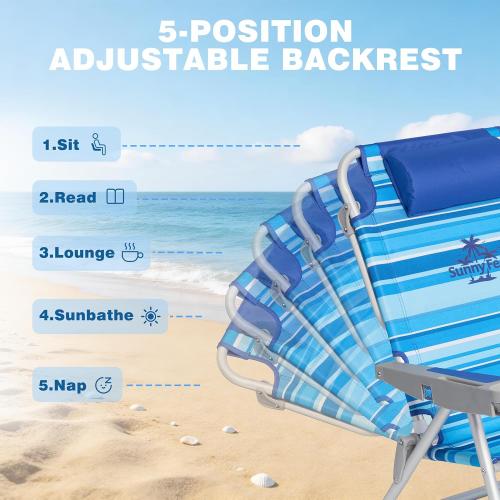 SUNNYFEEL Extra Wide 28 Low Beach Chair 5 Position Lay Flat, XL Oversized Portable Folding Camping Chairs with Cup Holder for Outdoor/Trip, Lightweight Foldable Backpack Beach Chair for Adults