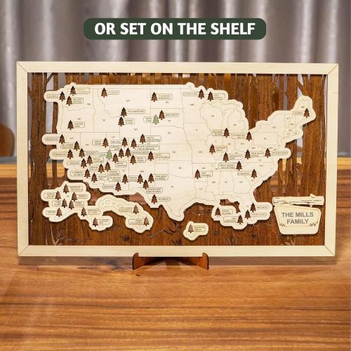 HYPERI US National Parks Map Travel Map, National Park Tracker Checklist, Natural Wall Art, Traveler Gifts for Mom, Dad, Coworker, (National Park Map - Wooden Box)