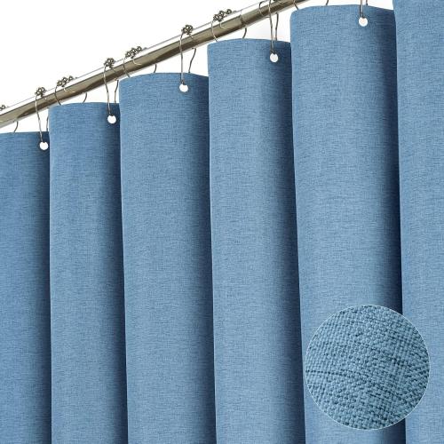 BTTN Blue Fabric Shower Curtain, Linen Textured Heavy Duty Waterproof Cloth Shower Curtain Set with 12 Plastic Hooks, Simple Hotel Luxury Decorative Shower Curtain for Bathroom, 72x72, Moonlight Blue