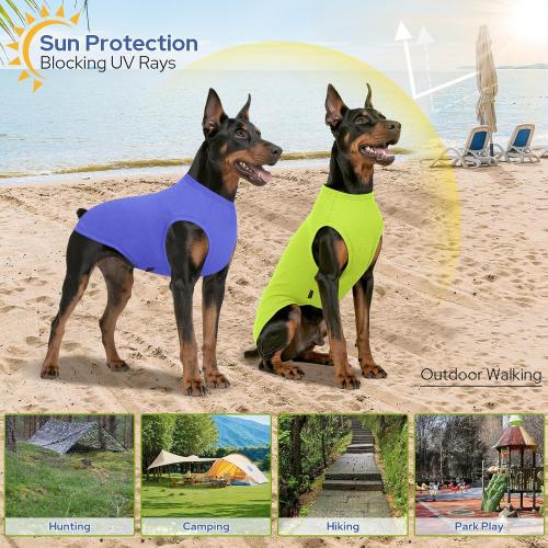 2 Pack Dog Shirts, Quick Dry Breathable Dog Clothes Pet Sleeveless Vest, Summer Stretchy Tank Top T-Shirts for Large Dogs, Deep Blue Dark Green (S)