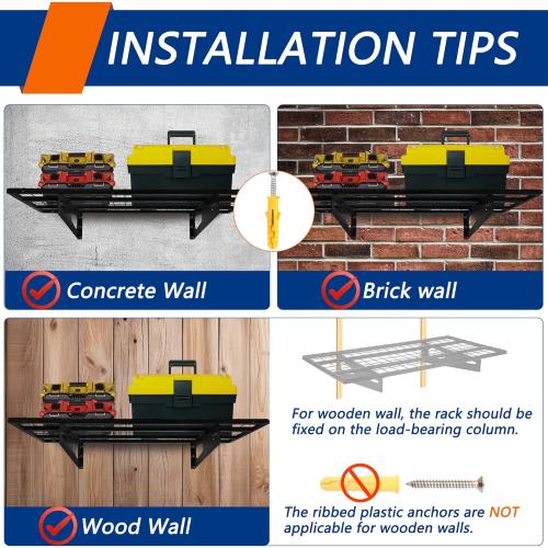 BLACK 2-Pack 1.5x3FT Garage Shelving 17.7-inch-by-35.8-inch Wall Shelf Garage Storage Rack Wall Mounted Floating Shelves, Black