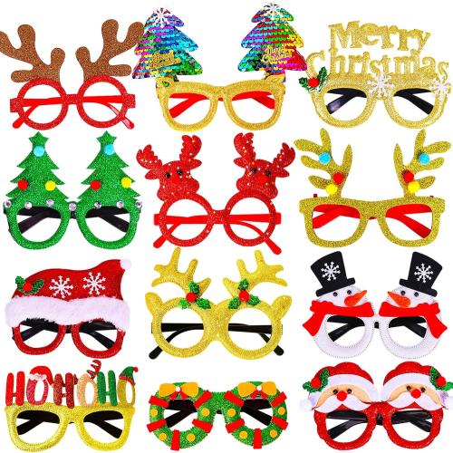 Max Fun 12Pcs Christmas Glasses Glitter Holiday Party Glasses Frames Christmas Decoration Accessories Costume Eyeglasses for Christmas Parties Holiday Favors (One Size Fits All)