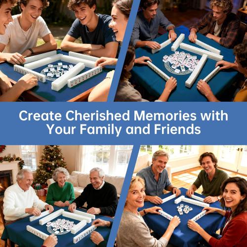 American Mahjong Tile Set Include 166 Tiles 4 All-in-One Mahjong Racks/Pushers with Blue Carrying Bag Complete Mahjong Game Set