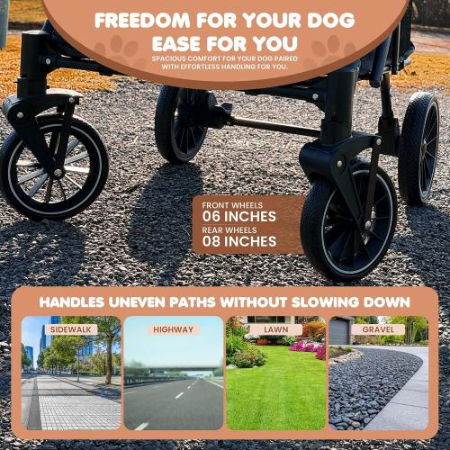 Premium Dog Stroller for Large Dogs, Pet Stroller with 5-Point Safety Harness, Foldable Dog Wagon, All-Terrain Wheels, Storage Basket & Cup Holder, Ideal for Senior & Recovering Pets, (Black & Grey)
