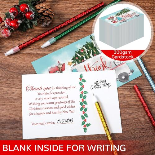 100 Pcs Christmas Mail Carrier Thank You Postcard Letter Carrier Thank You Card 4 x 6 Holiday Christmas Postcard for Postal Greeting Mail Customer Gift (Fresh Style)
