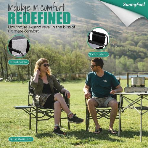 SUNNYFEEL Oversized Camping Directors Chair 500 LBS Heavy Duty, Portable Folding Chair with Side Table, Pocket for Beach, Fishing,Trip,Picnic,Lawn,Concert Outdoor Foldable Camp Chairs