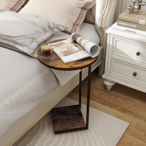 Set of 2 Color Brown  C Table End Table Set of 2,C Shaped End Table for Round,Round Side Table is Suitable for Living Room and Bedroom.(Brown)