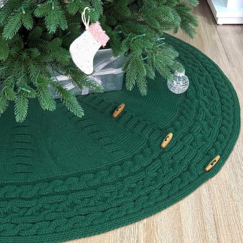 60-Inch Cable Sweater Knit Christmas Tree Skirt with Wooden Toggles, Forest Green