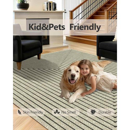 Area Rug for Living Room, Extra Large Beige Modern Abstract Washable Rugs, Boho Non Slip Low Pile Carpet for Indoor Bedroom Dining Room, Office, Dorm, Classroom and Farmhouse - Beige