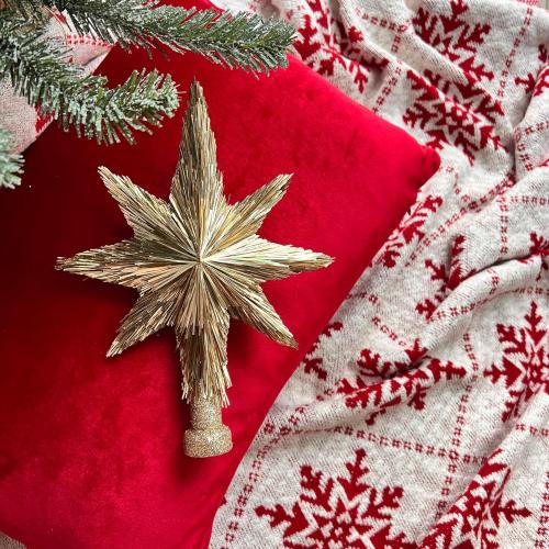 Elegant Christmas Star Tree Topper - Unique Champagne Gold Stars - Handmade Tree Top - Tinsel Decorations - Holiday Decor - Xmas Gift Christmas Ornaments - Toppers for Christmas Tree (10″)