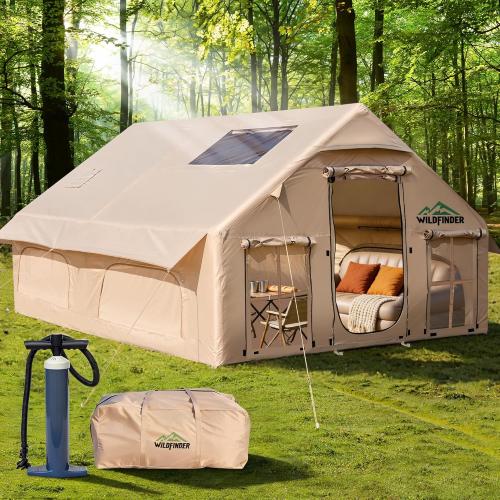 Inflatable Tent with Skylight, Quick Setup Blow Up Tents with Pump, Hot Tent with Stove Jack, Waterproof Oxford Inflatable House for Camping, Air Glamping Tents for Camping Adult